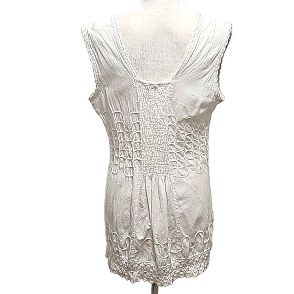 Cotton Natural Womens Gauzy White Embroidered Smocked Back Tunic Top Size XXL - Picture 7 of 13